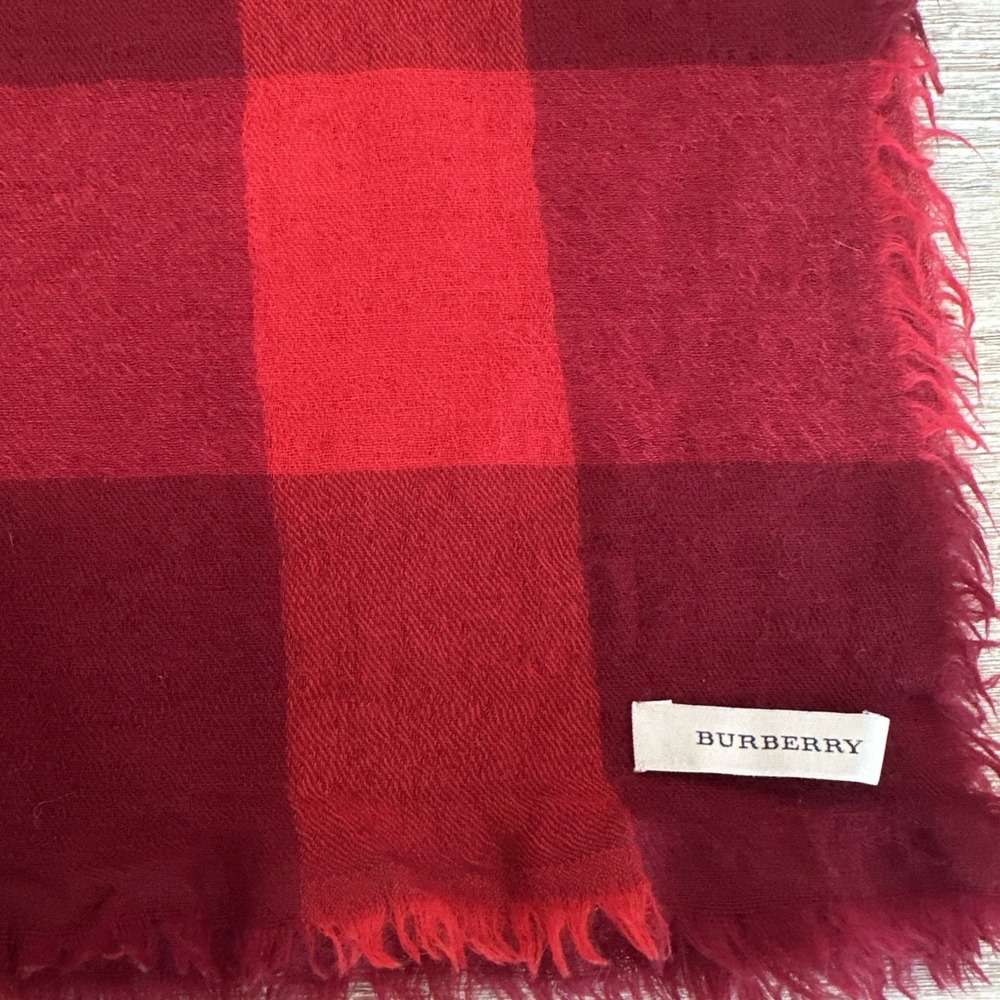 VTG Burberry Red Check Scarf Square Wool SEE PICTURES